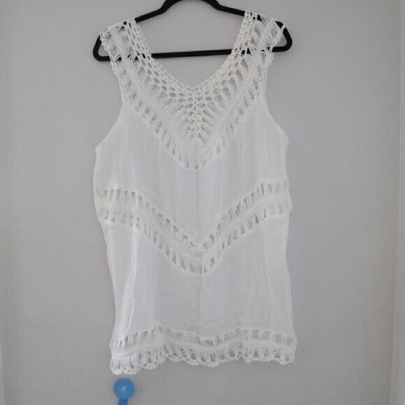 NEW White Crochet Sleeveless Tunic Bathing Suit Cover Up - Picture 5 of 7